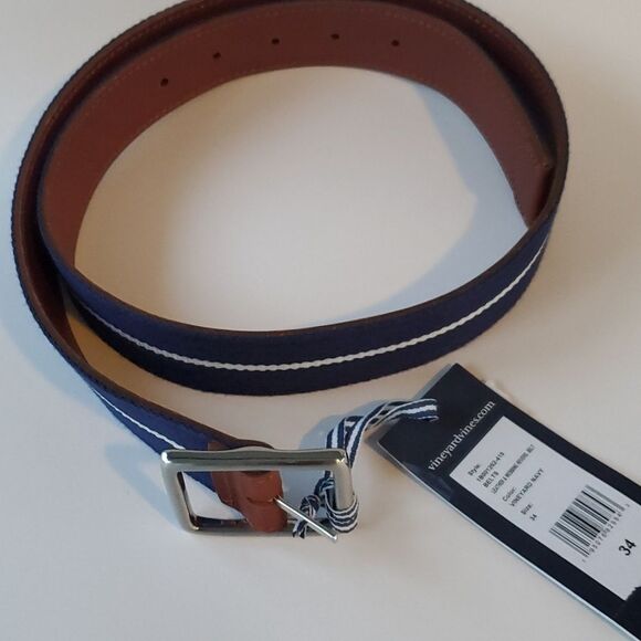 NWT VINEYARD VINES NAVY BLUE LEATHER REVERSIBLE MEN'S BELT SIZE 34 - Picture 1 of 4